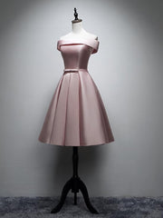 Pink Satin Off Shoulder Lace-up Party Dress, Pink Prom Dress