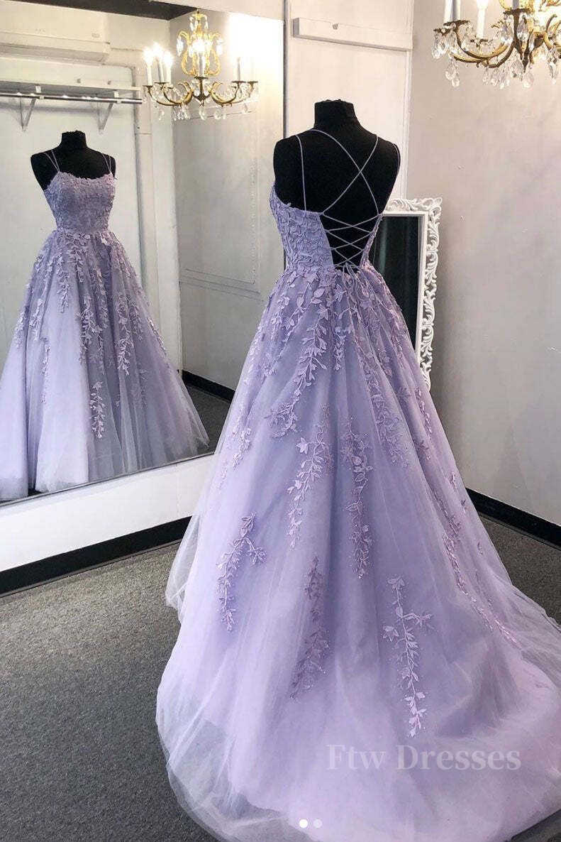 Purple tulle lace long prom dress lace tulle formal dress