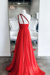 Red one shoulder long prom dress red evening dress