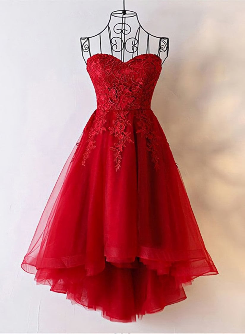 Red Sweetheart Tulle High Low Homecoming Dress , Red Party Dress