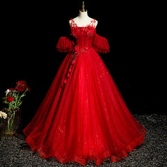 Red Tulle Ball Gown Off Shoulder Sweet 16 Formal Dresses, Red Evening Gown Party Dress