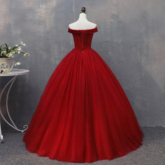 Red Tulle Long Off the Shoulder Sweet 16 Dress, Red Party Gown