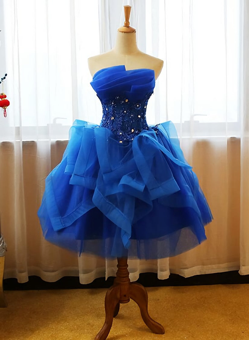 Royal Blue Knee Length Party Dress with Applique, Short Prom Dress