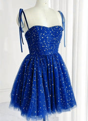 Royal Blue Sparkle Tulle Sweetheart Short Formal Dress, Blue Short Homecoming Dress