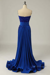 Sexy Royal Blue Sequin Mermaid Long Formal Dress with Train