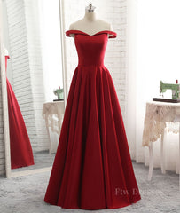 Simple burgundy off shoulder long prom dress, burgundy evening dress