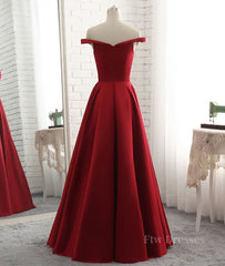 Simple burgundy off shoulder long prom dress, burgundy evening dress