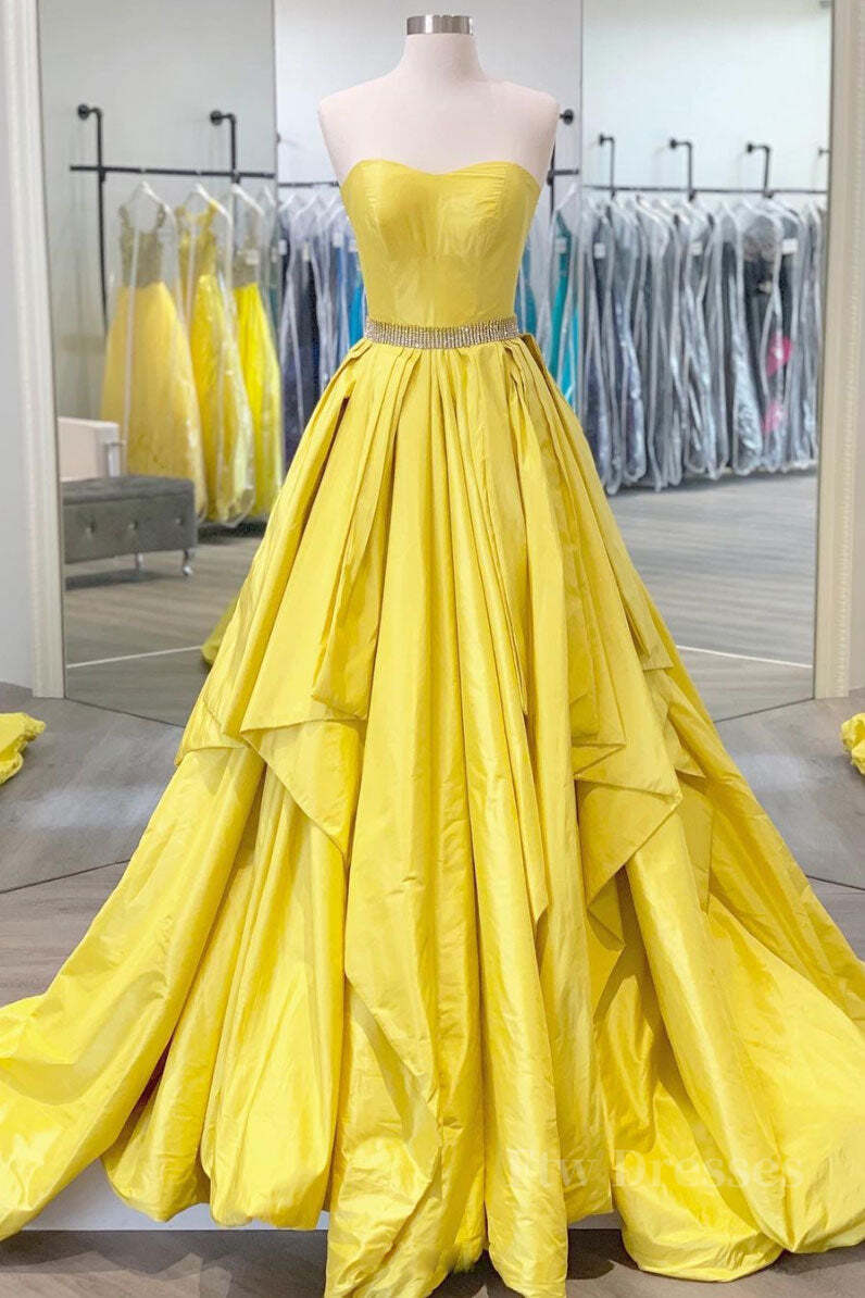 Simple yellow satin long prom dress yellow evening dress