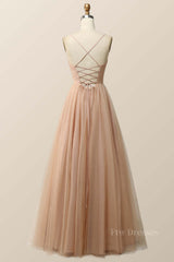 Straps Champagne Tulle A-line Formal Dress