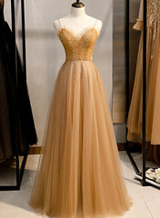 Tulle Beaded Sweetheart Party Dress, A-line Tulle Floor Length Prom Dress