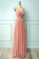 V Neck Blush Pink Chiffon Fulle Length Bridesmaid Dress