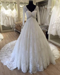 2024 Gorgeous A Line Long Sleeves V Neck Wedding Dresses
