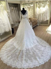 2024 Gorgeous A Line Long Sleeves V Neck Wedding Dresses