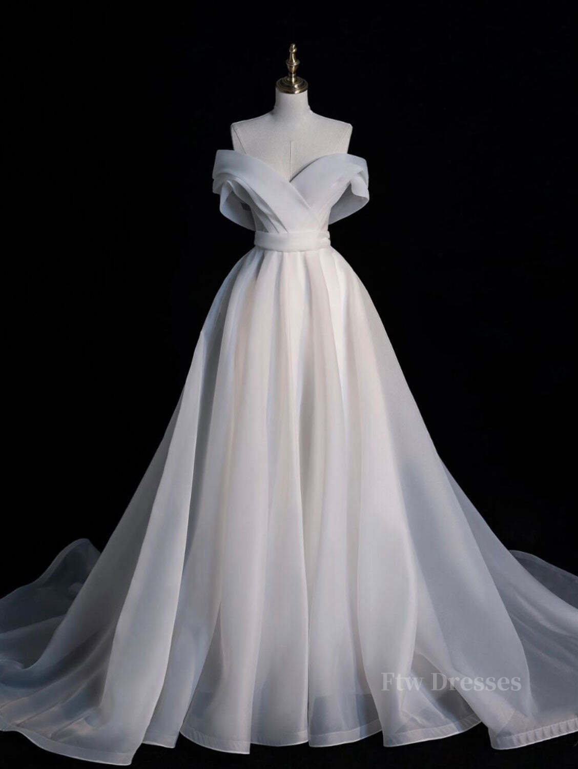 White Organza Long Prom Dresses, White Long Evening Dress
