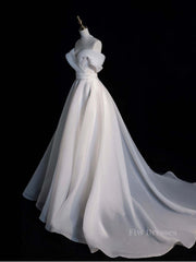 White Organza Long Prom Dresses, White Long Evening Dress