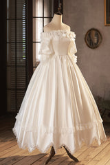White Satin Lace Prom Dress, White Evening Dress, Wedding Dress
