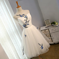 White Tulle Lovely Graduation Dress , Cute Knee Length Party Dress