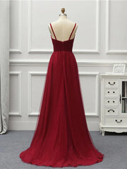 Wine Red High Low Sweetheart Simple Tulle Prom Dress, High Low Homecoming Dress